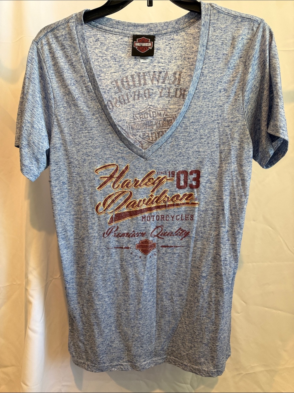 Harley-Davidson Heathered Blue V-Neck T-shirt. Womens. Size XXL